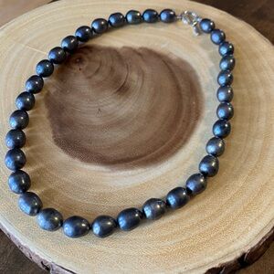 Large 11-12mm dark gray freshwater Pearl Necklace-18 inch statement strand